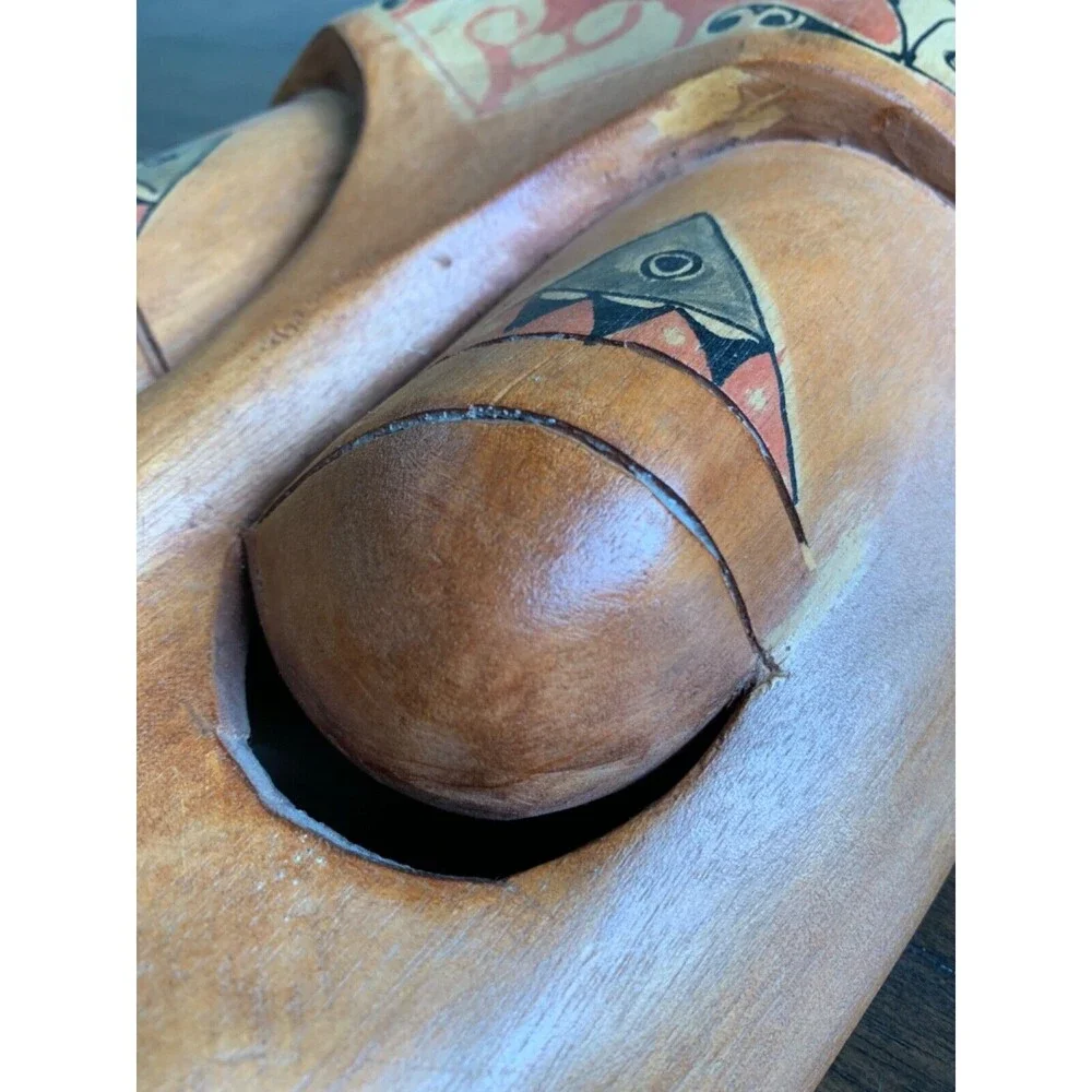 Vintage Wood Mask Hand Carved Folk Art African Latin Tribal Indonesian Wall Face